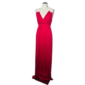 Felicity & Coco Red Maxi V Neck Sleeveless  White Lace Dress M